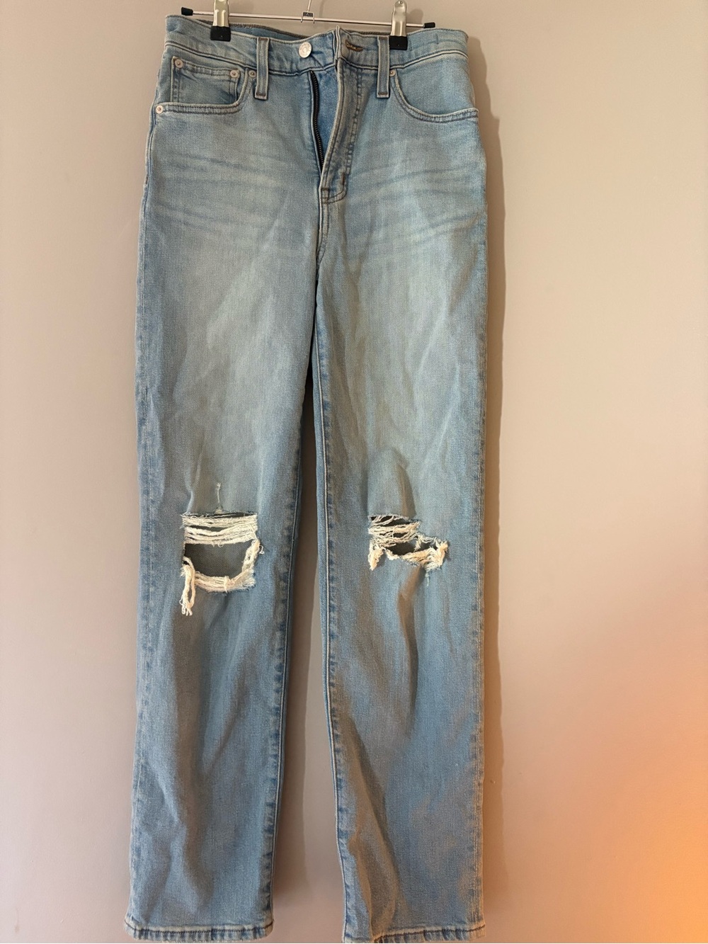Madewell Light Blue Distressed Straight-Leg Jeans